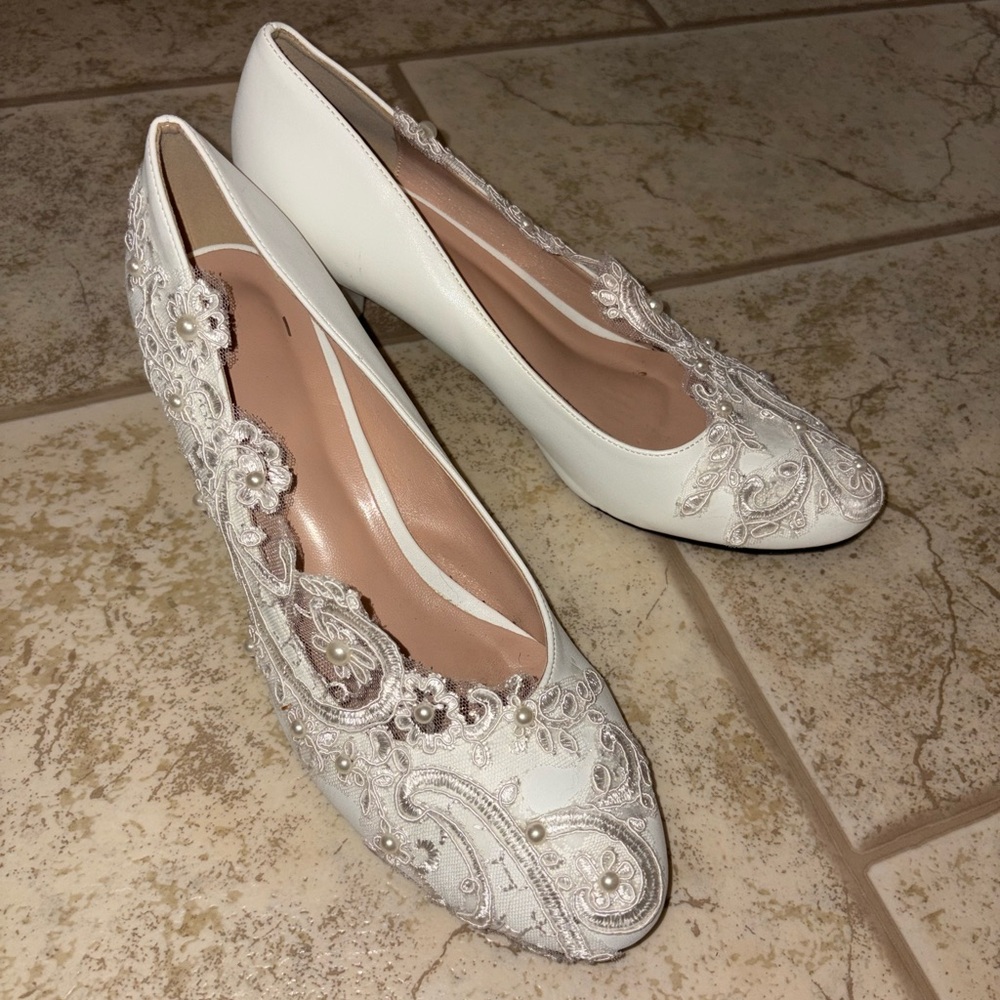 Chic White Embellished Women's Heels